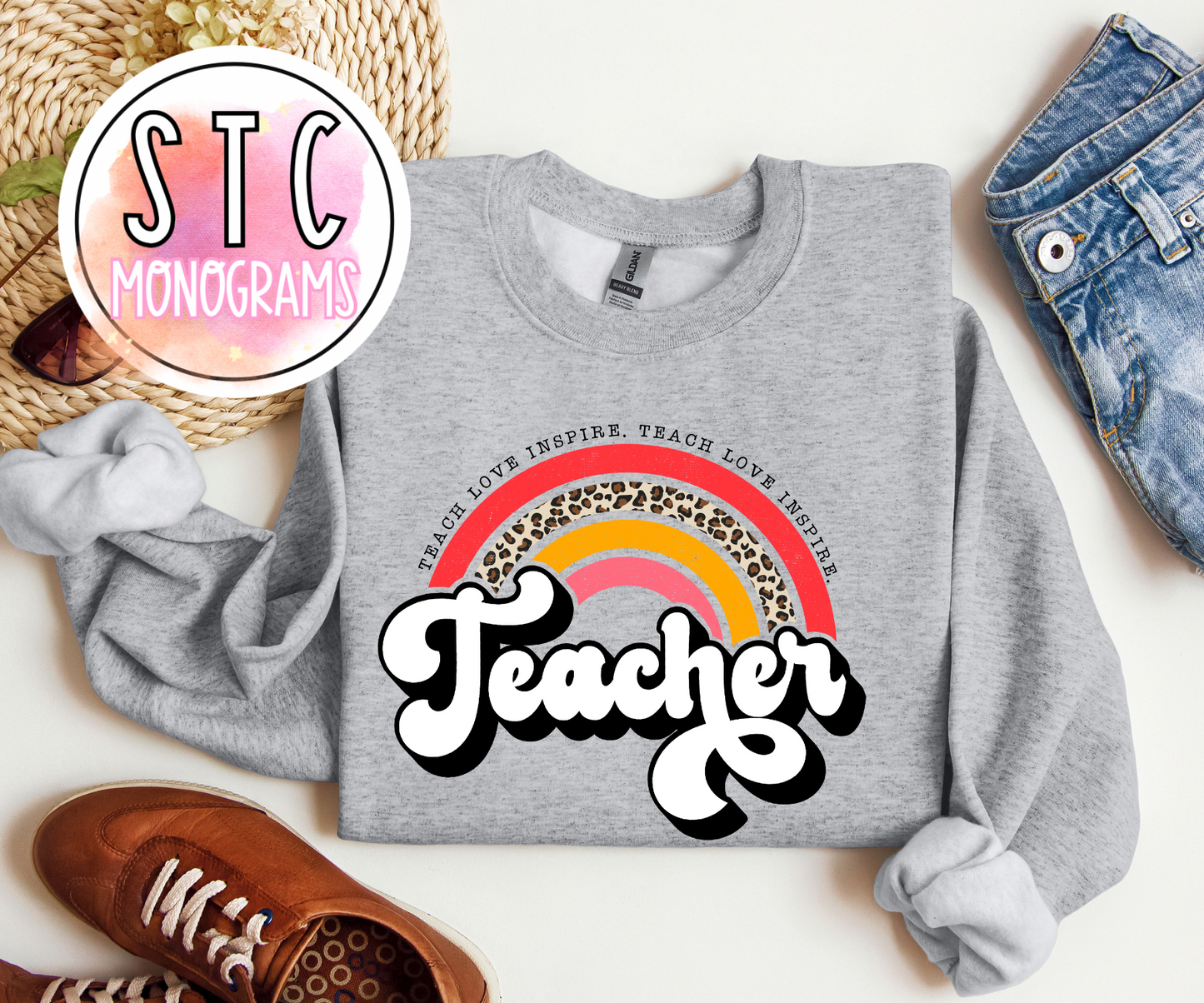 Teach Rainbow Leopard - Crewneck Sweatshirt