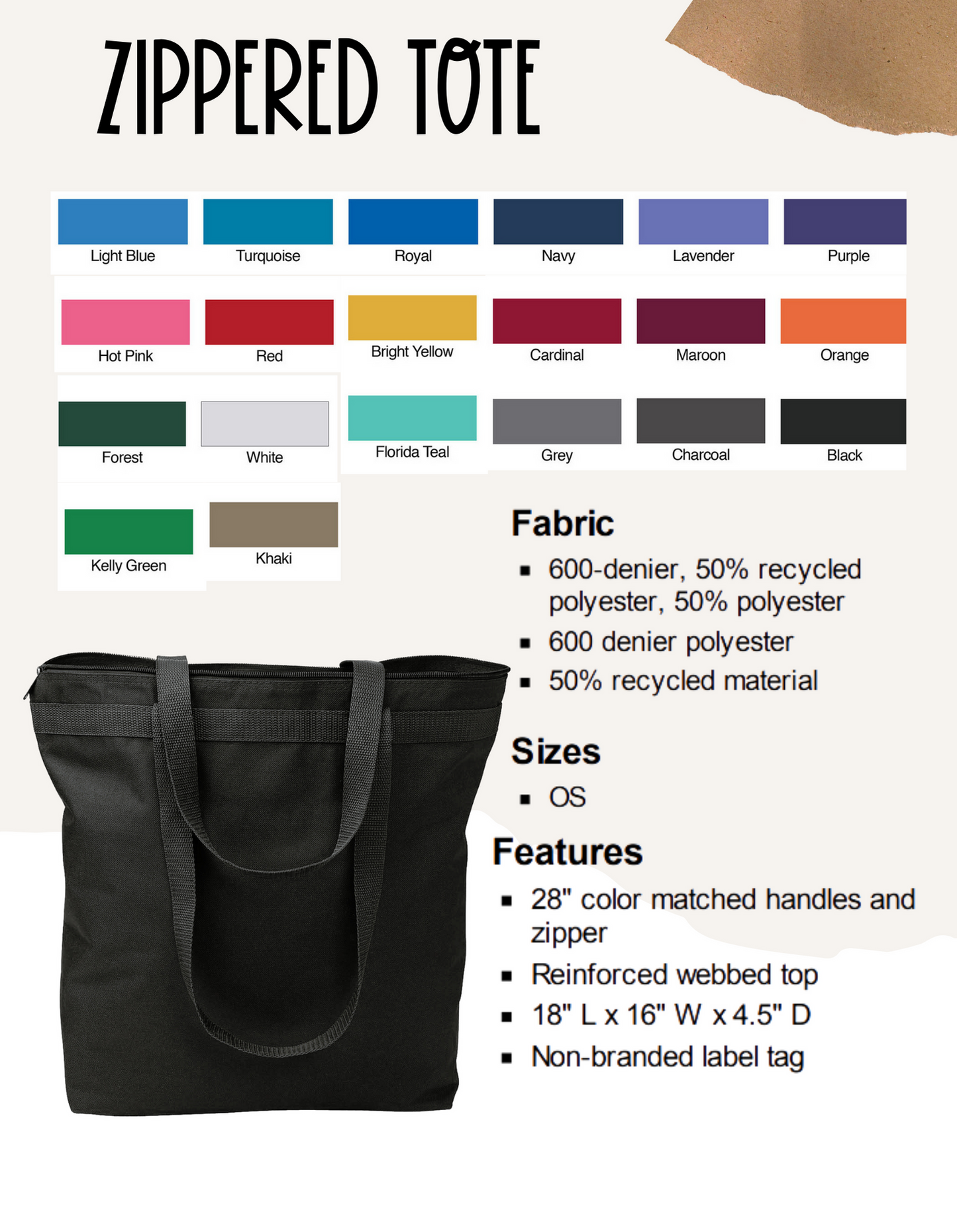 MYSTERY Large Zippered Tote