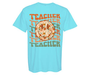 Teacher Stacked Floral Smiley