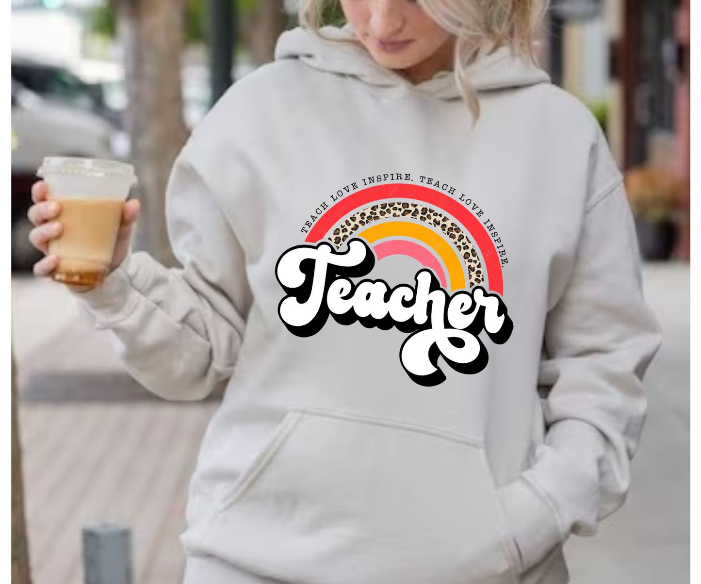 Teach Rainbow Leopard Hoodie Gildan Softstyle