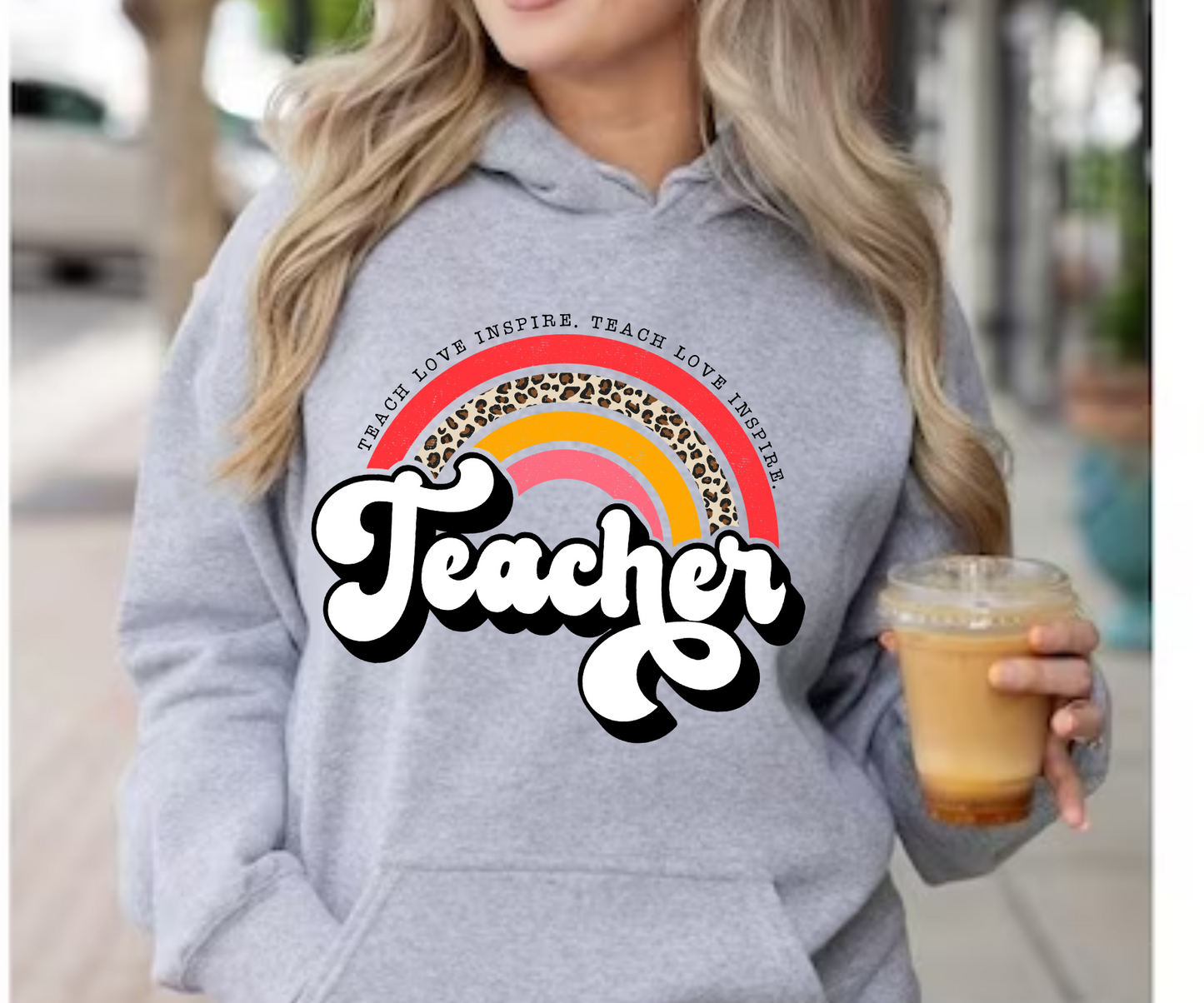 Teach Rainbow Leopard Hoodie Gildan Softstyle