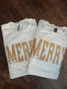 Merry Christmas Gold Glitter Embroidery Sweatshirt