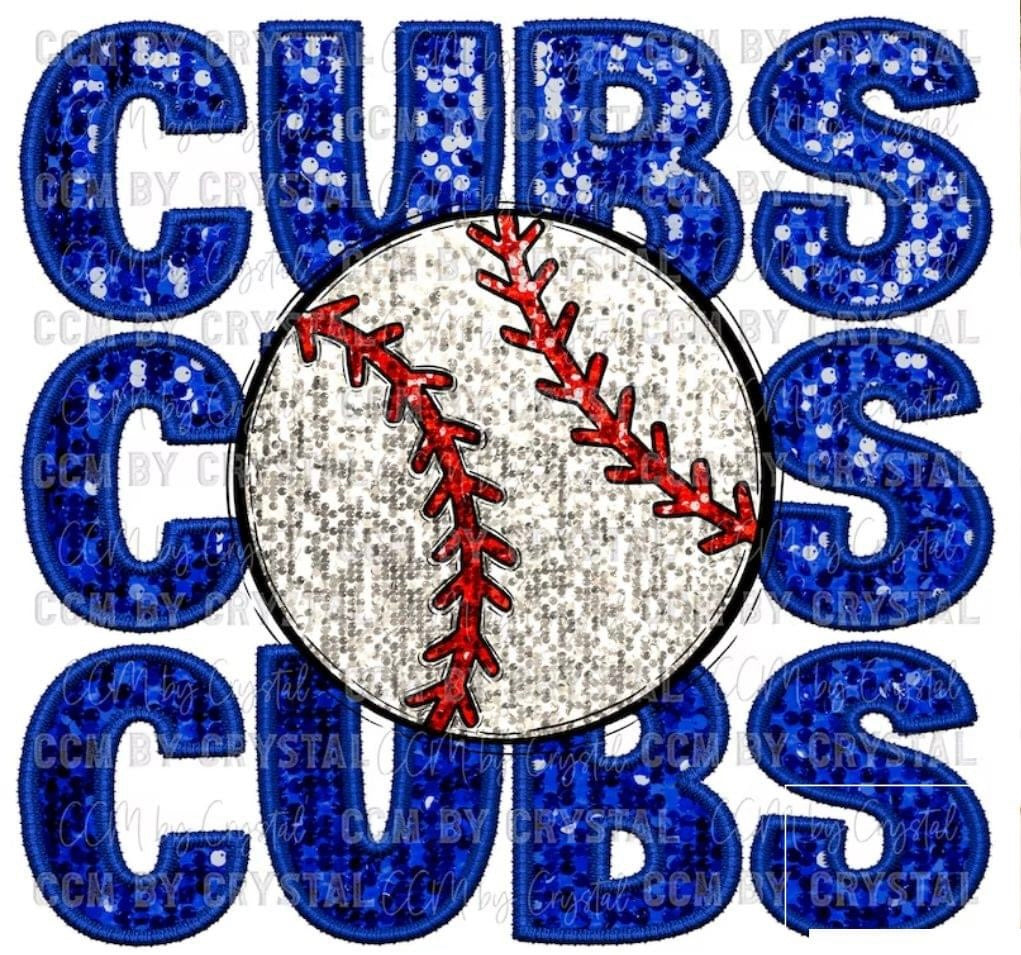 Cubs faux glitter embroidery