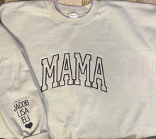 Load image into Gallery viewer, Mama Curved VARISTY Sweatshirt (Embroidery or Vinyl)
