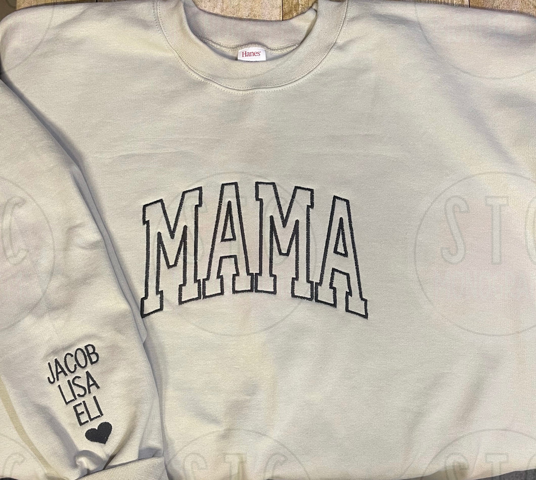 Mama Curved VARISTY Sweatshirt (Embroidery or Vinyl)