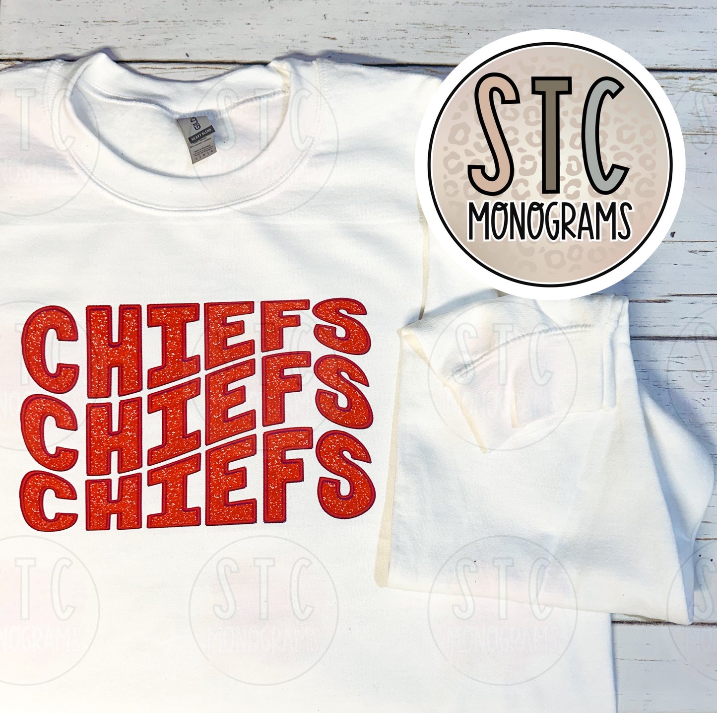 CHIEFS Faux Embroidery Glitter Crewneck