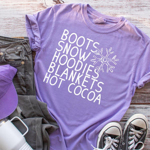 Boots Snow Hoodie Blankets Hot Cocoa