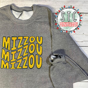 MIZZOU Faux Embroidery Glitter Crewneck