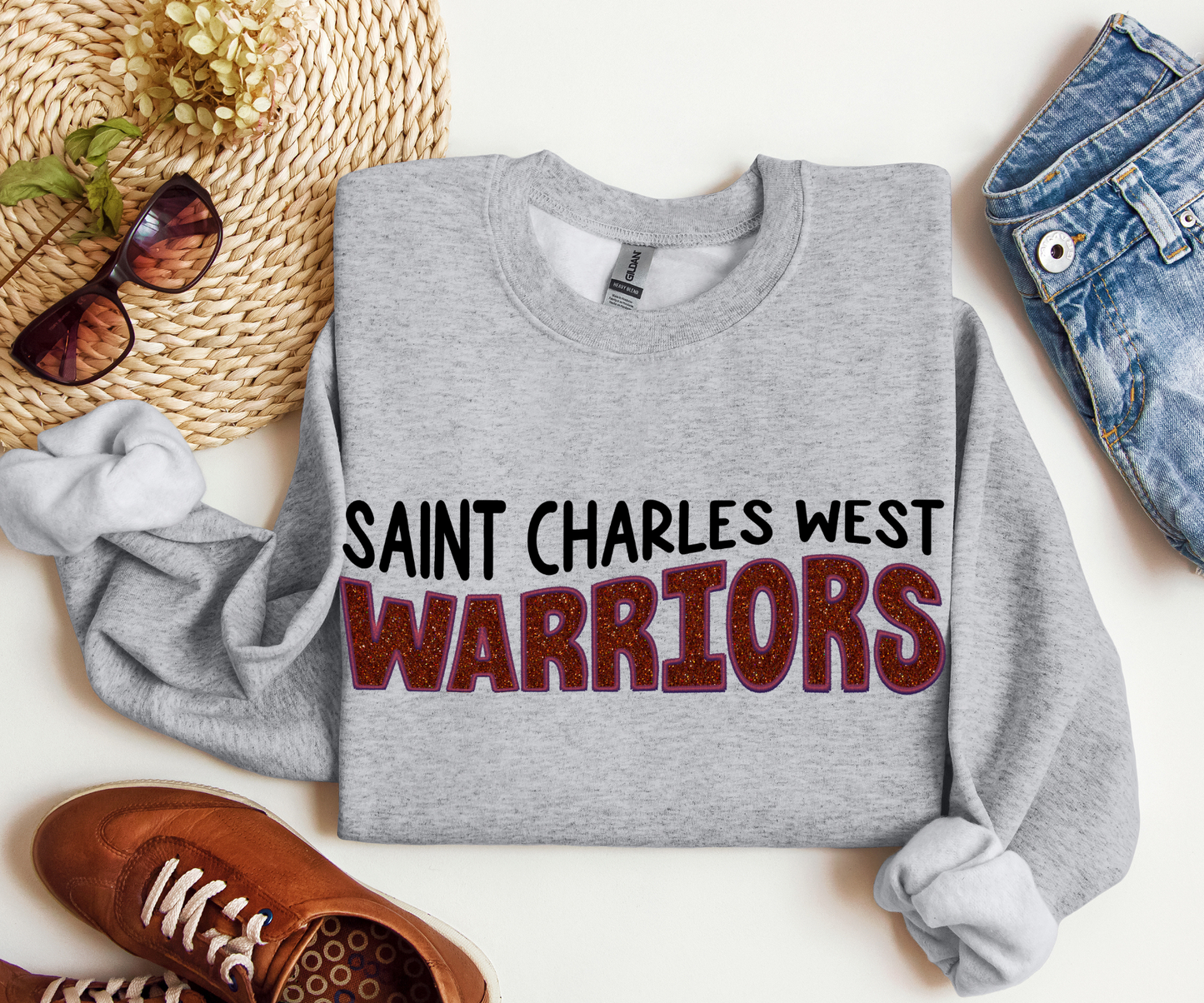 CUSTOM Faux Embroidery Glitter Crewneck