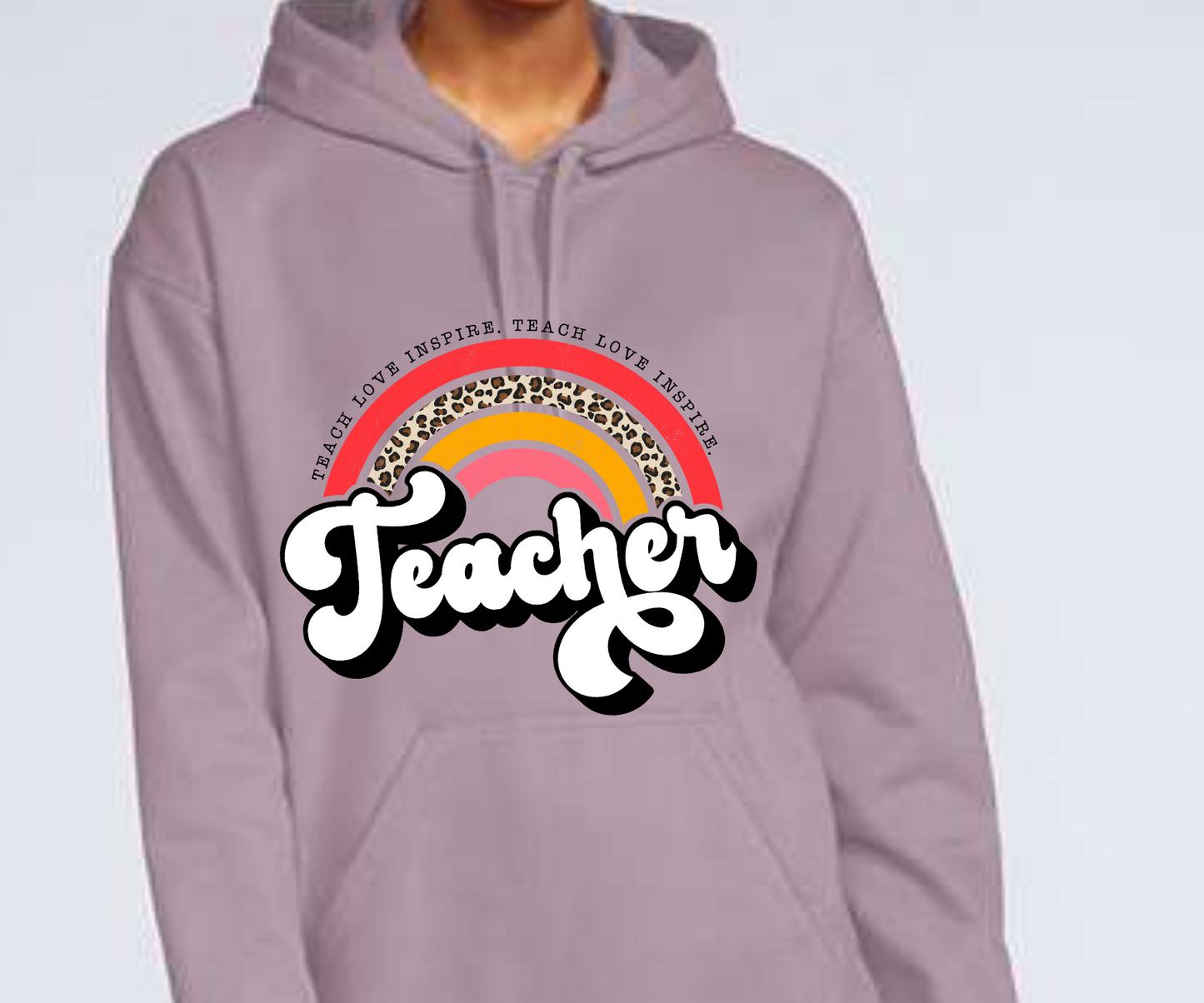 Teach Rainbow Leopard Hoodie Gildan Softstyle