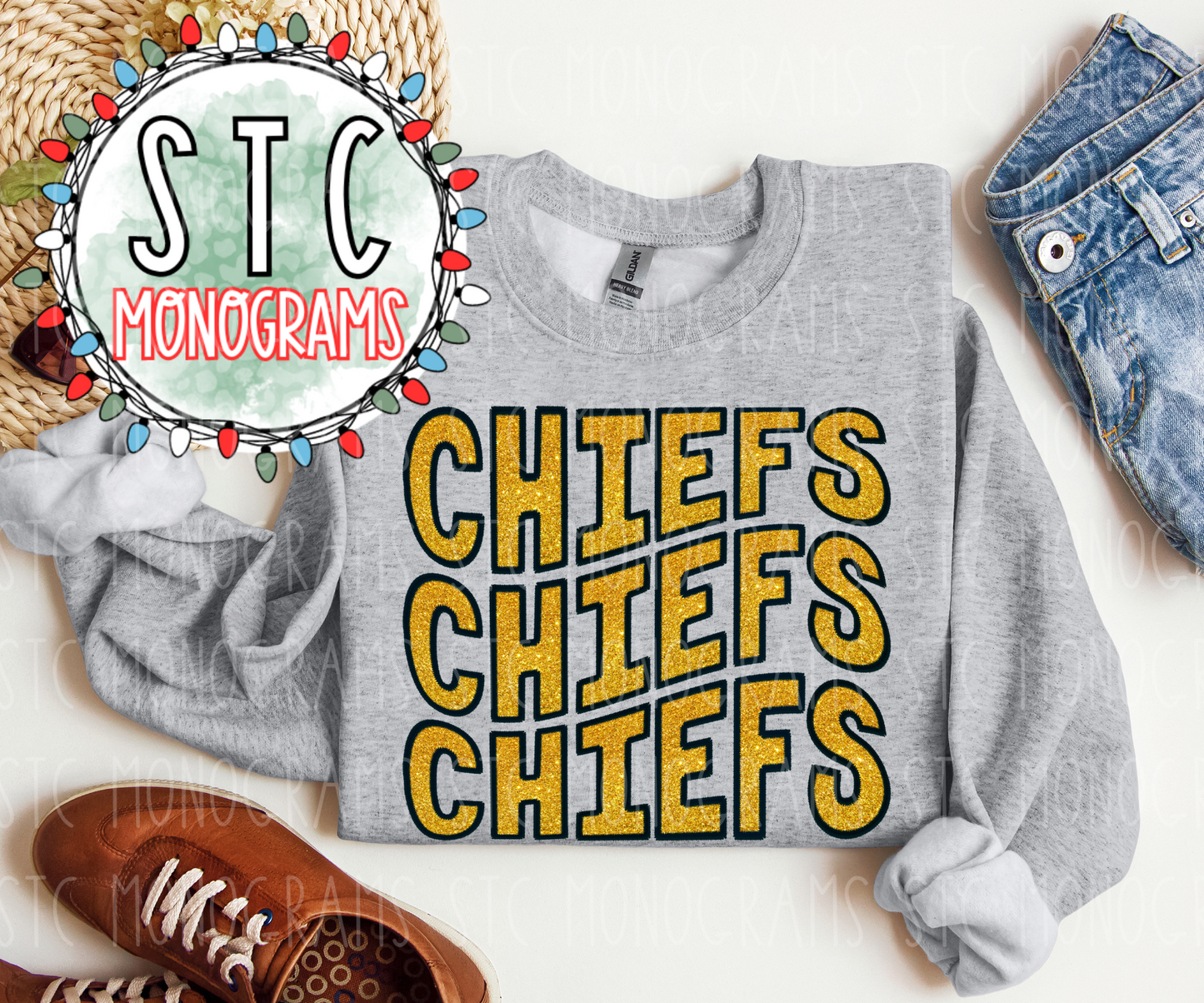 CUSTOM Faux Embroidery Glitter Crewneck