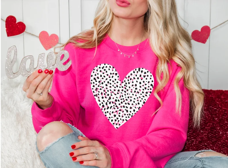 Dalmatian Print Distressed Heart Long Sleeve