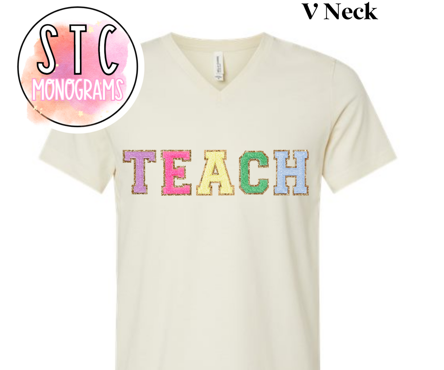 TEACH (faux chenille) V Neck
