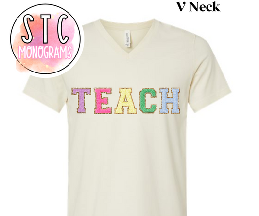 TEACH (faux chenille) V Neck