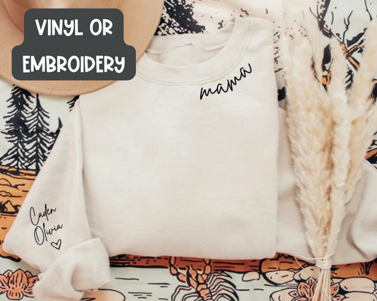 Mama Curved Collar Sweatshirt (Embroidery or Vinyl)