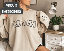 Load image into Gallery viewer, Mama Curved VARISTY Sweatshirt (Embroidery or Vinyl)
